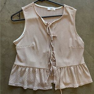 Beige Textured Tie-Front Peplum top